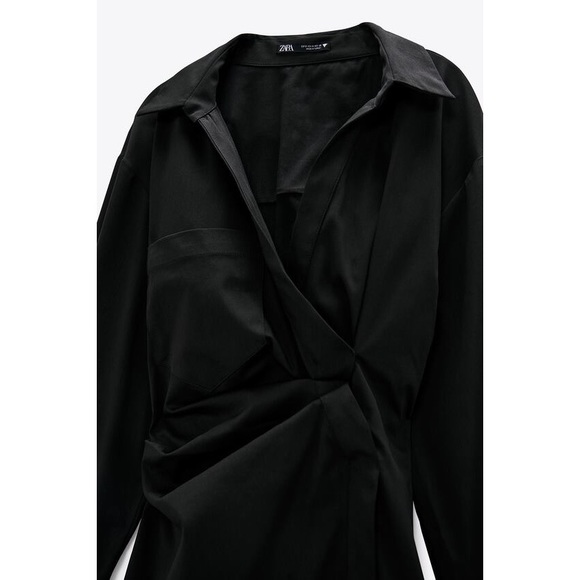 Zara Poplin Wrap Dress Black - Picture 6 of 9
